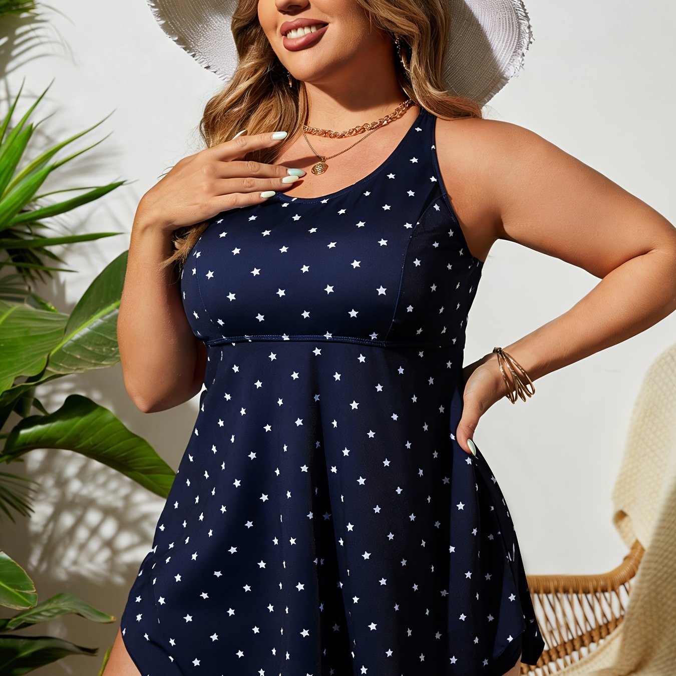 TEMU Women's Plus Size Tankini Swimsuit Skirt, Women's Top Swimwear, No Bottom, Plus Size , Irregular Hem