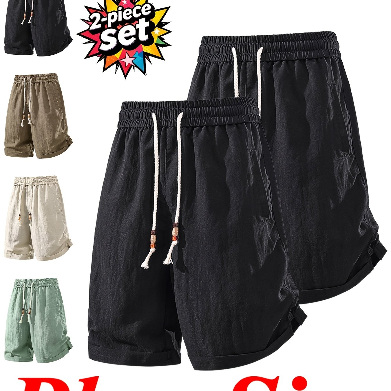 TEMU [2-pc] 0xl-6xl Plus Size Men's Summer New Japanese Trendy Niche Retro Breathable Linen Shorts, , , Easy And , Fresh Literary Style,