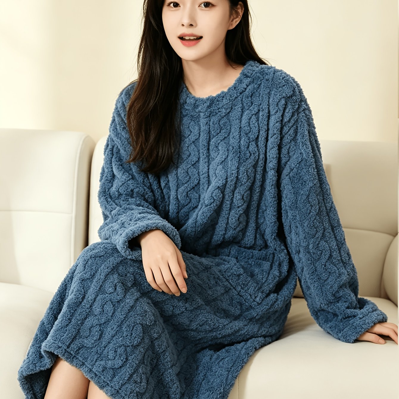 TEMU Women's Coral Nightgown, Autumn/winter Thickened Warm Loose Fit Long Style Loungewear Pajamas, Worn As Casual Outerwear