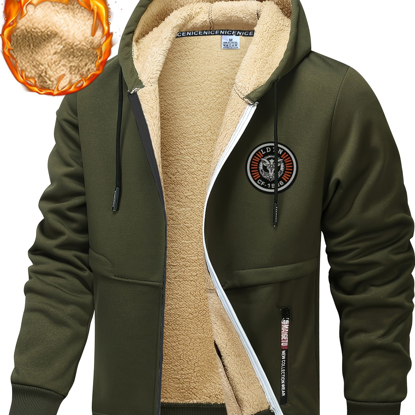 Image of Men's Cozy Fleece-lined Hooded Jacket - Soft & Zippered Pockets, Button-up/zip-front Outerwear For Fall/winter, Casual Winter Coat With Hood (hand Washable) - Stock For Immediate Shipping