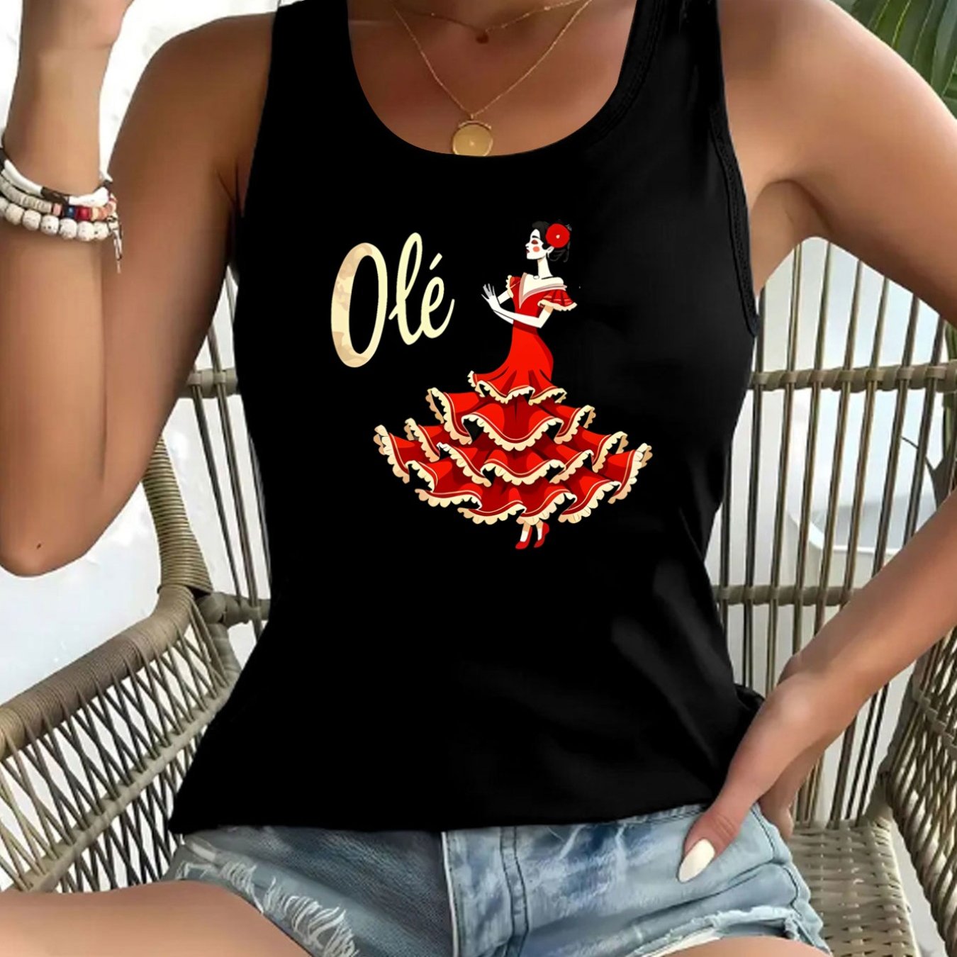 TEMU Chaleco deportivo casual para mujer, estilo vacaciones en , diseño de falda con estampado de bailarina