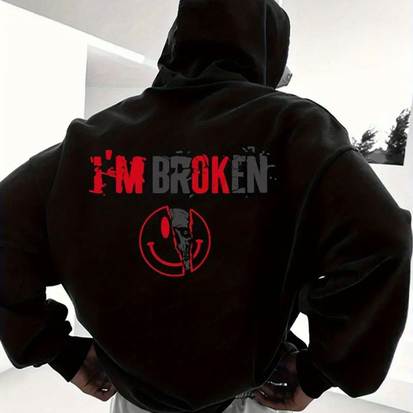 Image of Men's Gothic "" Skull Print Hooded Sweatshirt - Black With Red Lettering, Heavyweight Pullover Hoodie, Long Sleeve Casual , Edgy Streetwear For Everyday & Halloween Outfits