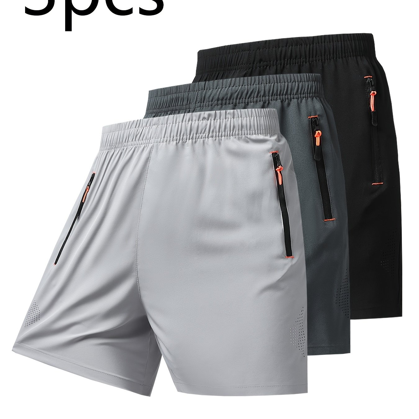 TEMU 3-pc Men's Outdoor Sports Casual Shorts, Solid Color Zipper Pocket Shorts Men, Breathable Quick-drying Sports Pants
