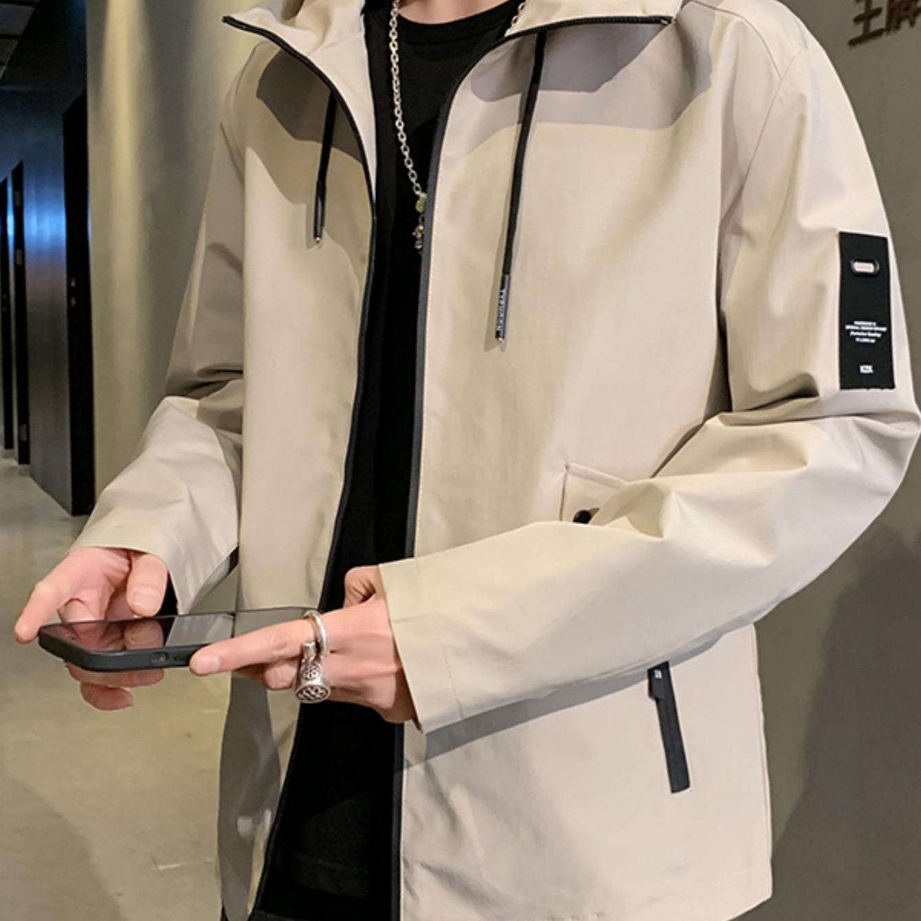 TEMU 【商品名】ジップ開閉のメンズフード付きボンバージャケット。春、秋、冬のカジュアルストリートスタイルに最適。アウトドアビティに、で手入れが簡単、普段使いに最適です。