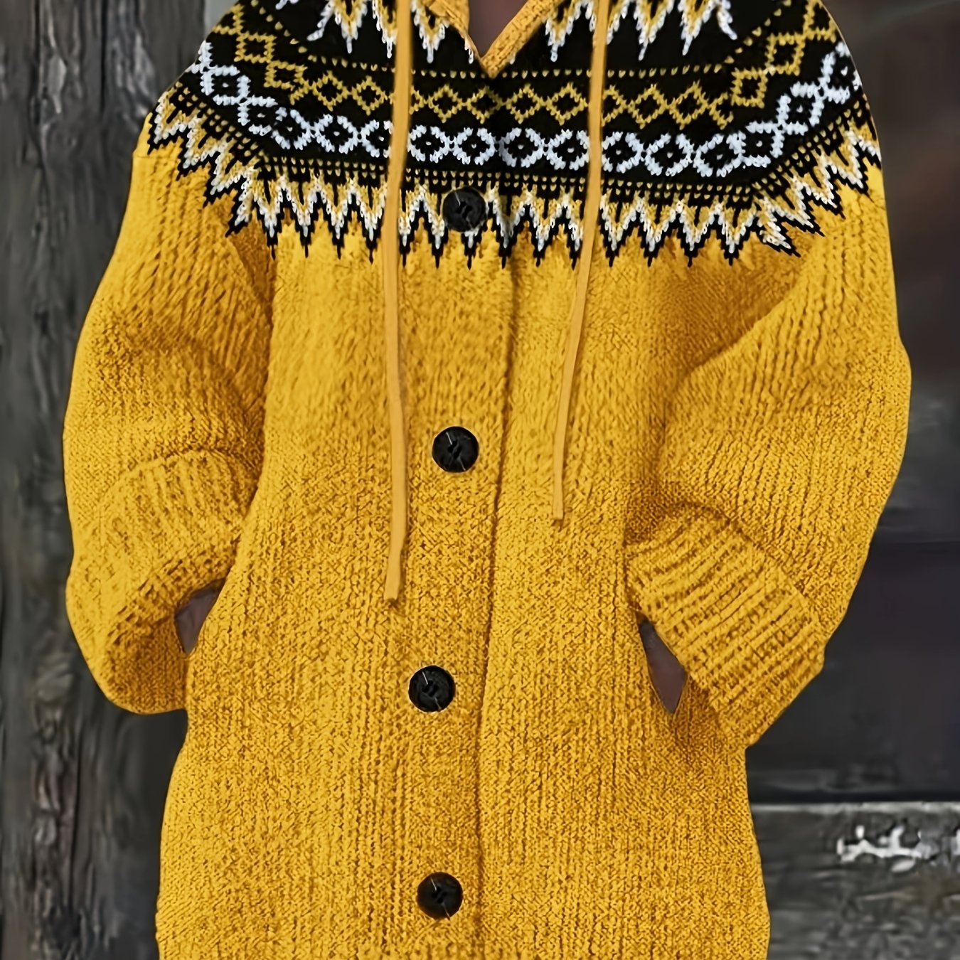 TEMU Color-block Women's Fashion Casual Long Sleeve Pocket Hooded Cardigan