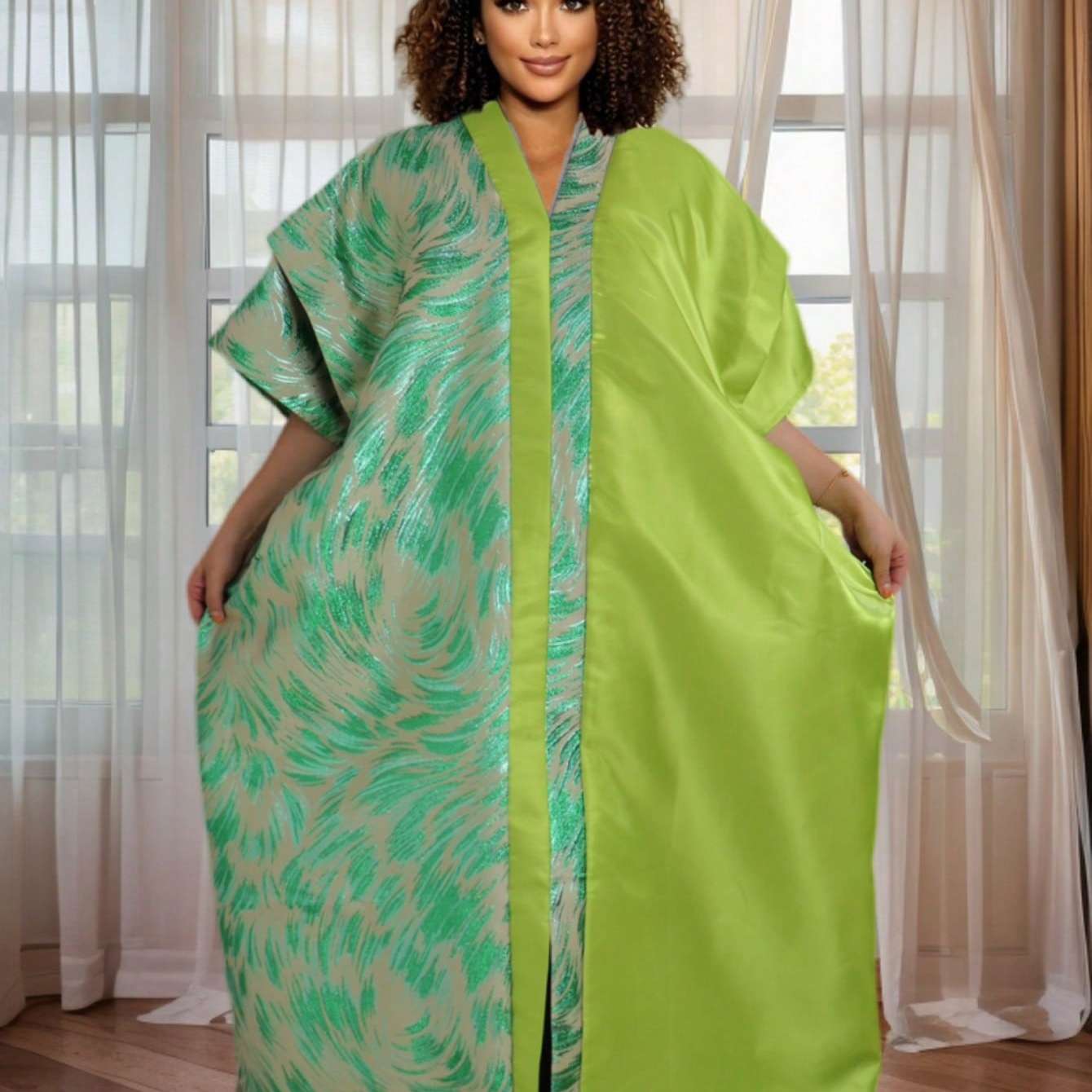 Image of Plus Size, Vacation Formal & Evening Size Satin Abaya Dress Middle Eastern Long Robe Women High Fabric Loose Fit Elegant Design Perfect For