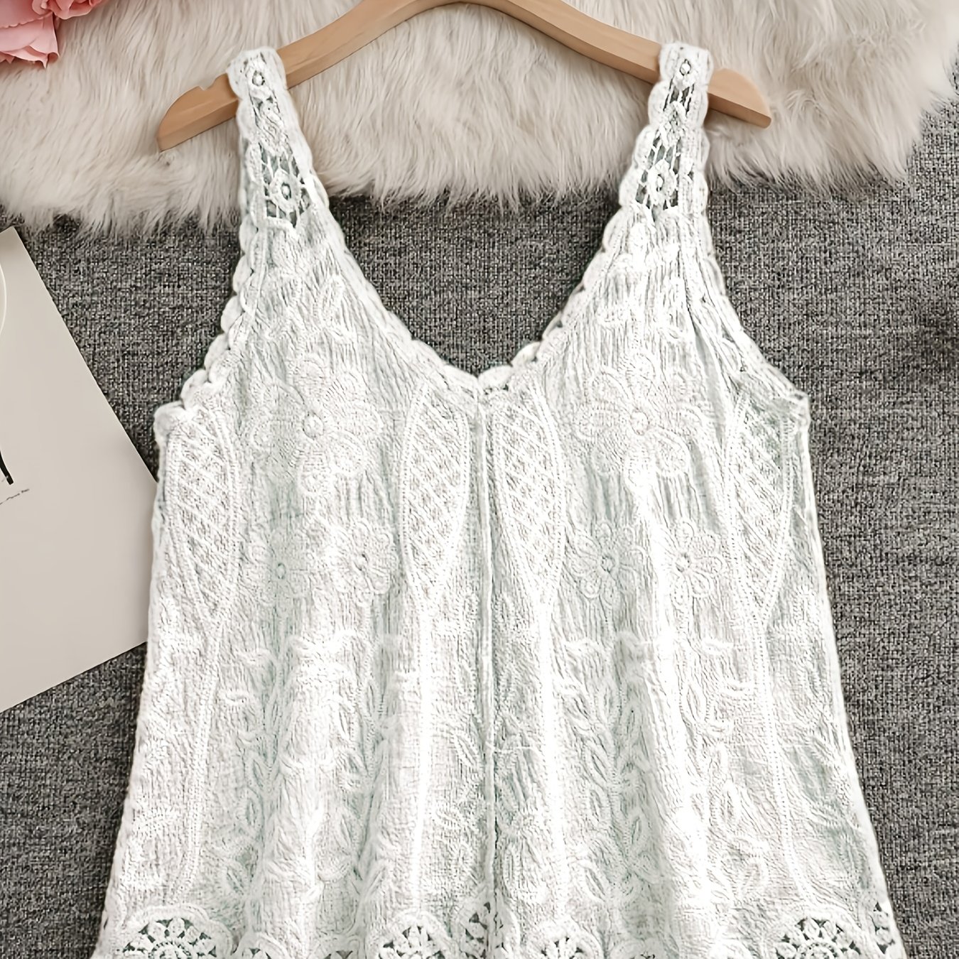 Image of Elegant Lace Embroidered Sleeveless Camisole For Women, Loose Inner And Outer Wear For Spring Summer Autumn, Versatile Top
