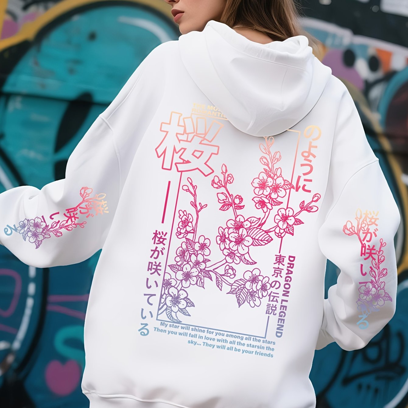TEMU Y2K Style Japonais Dégradé Imprimé Femme Décontractée Sweat à Capuche