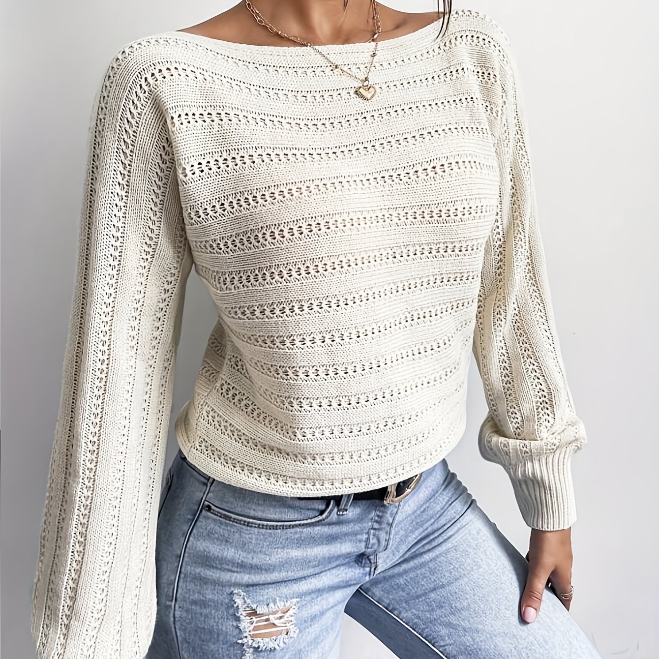 2024 New Textured Hollow-out Casual Elegant Women's Pullover Sweater