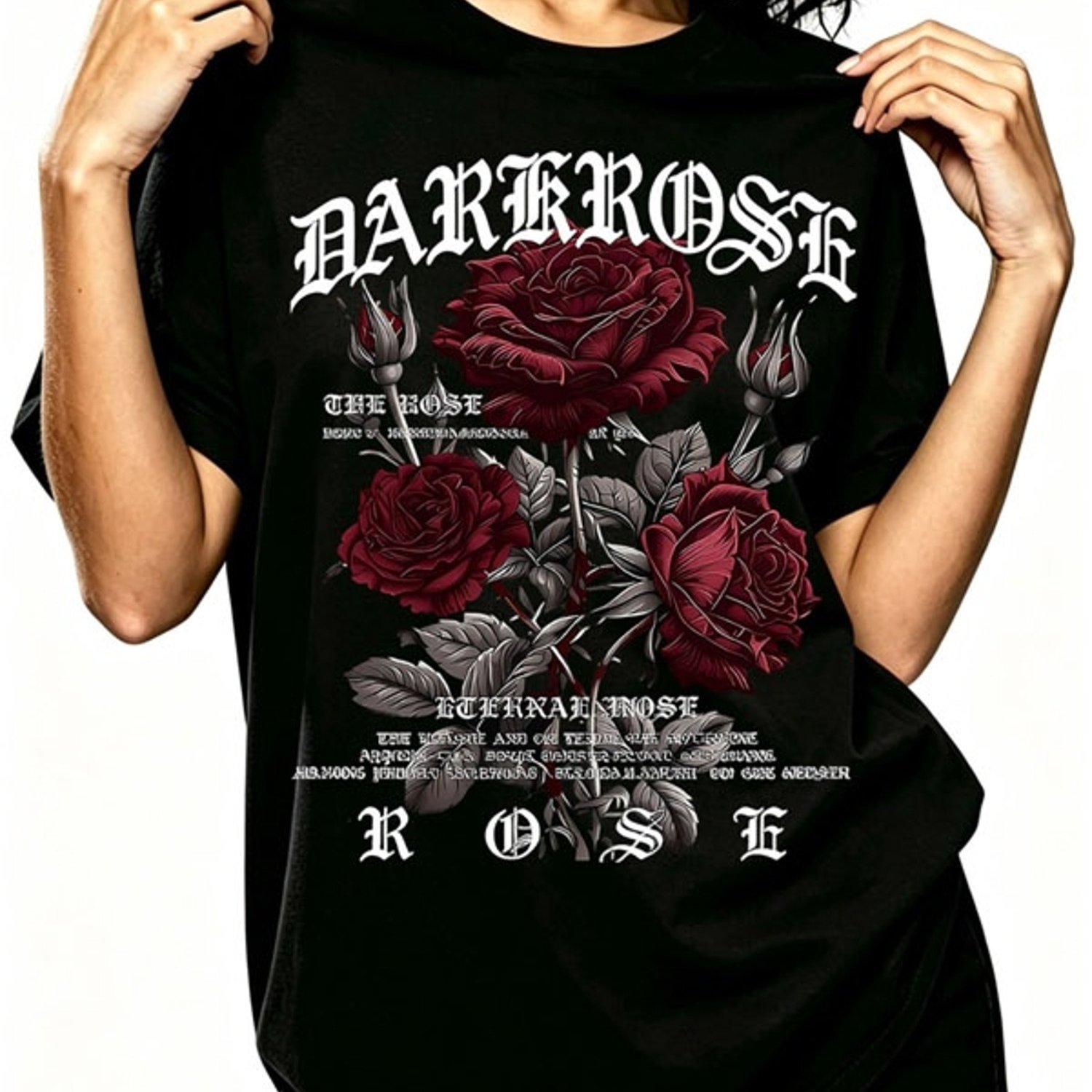 TEMU Women's Dark Gothic Aesthetic Red Rose "" Letter Alternative Streetwear Graphic , Casual Top, Multiple Specifications For Daily Casual Wear &