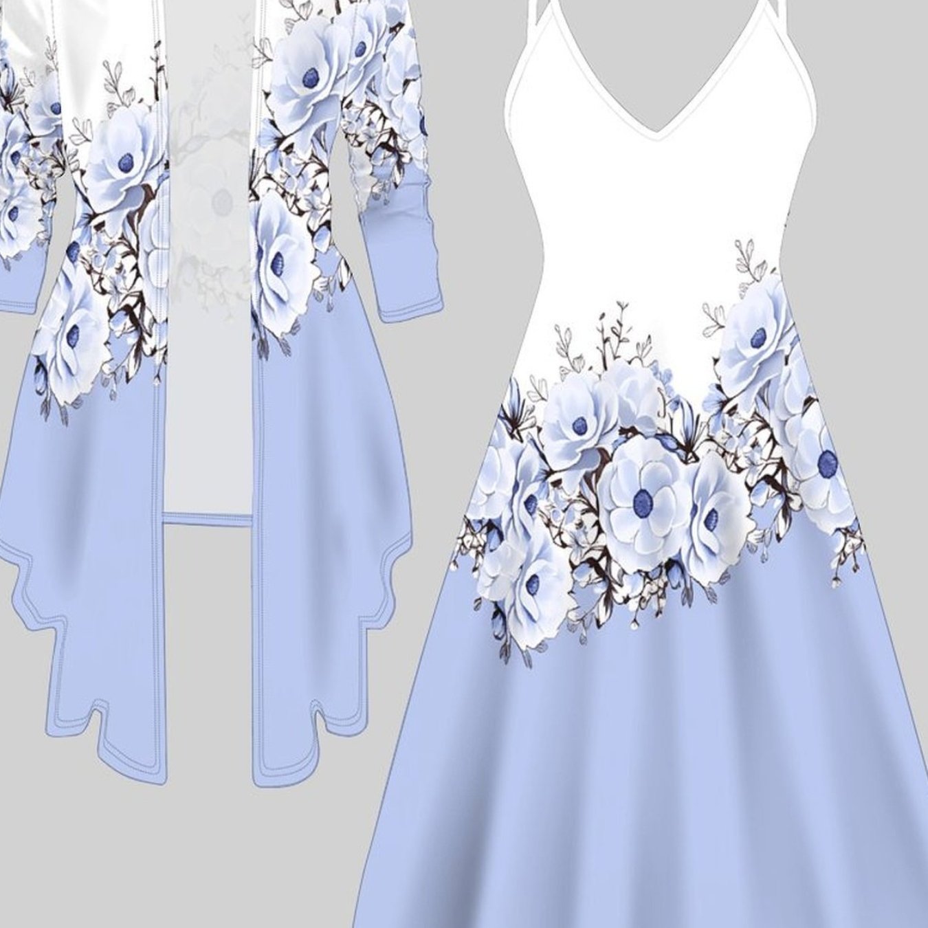 Image of Printing And Dyeing Four-season Long-sleeve Jacket And Camisole Dress 2pcs Set With Totem , Casual And Style, Fashion Style, Elegant Women's Suit