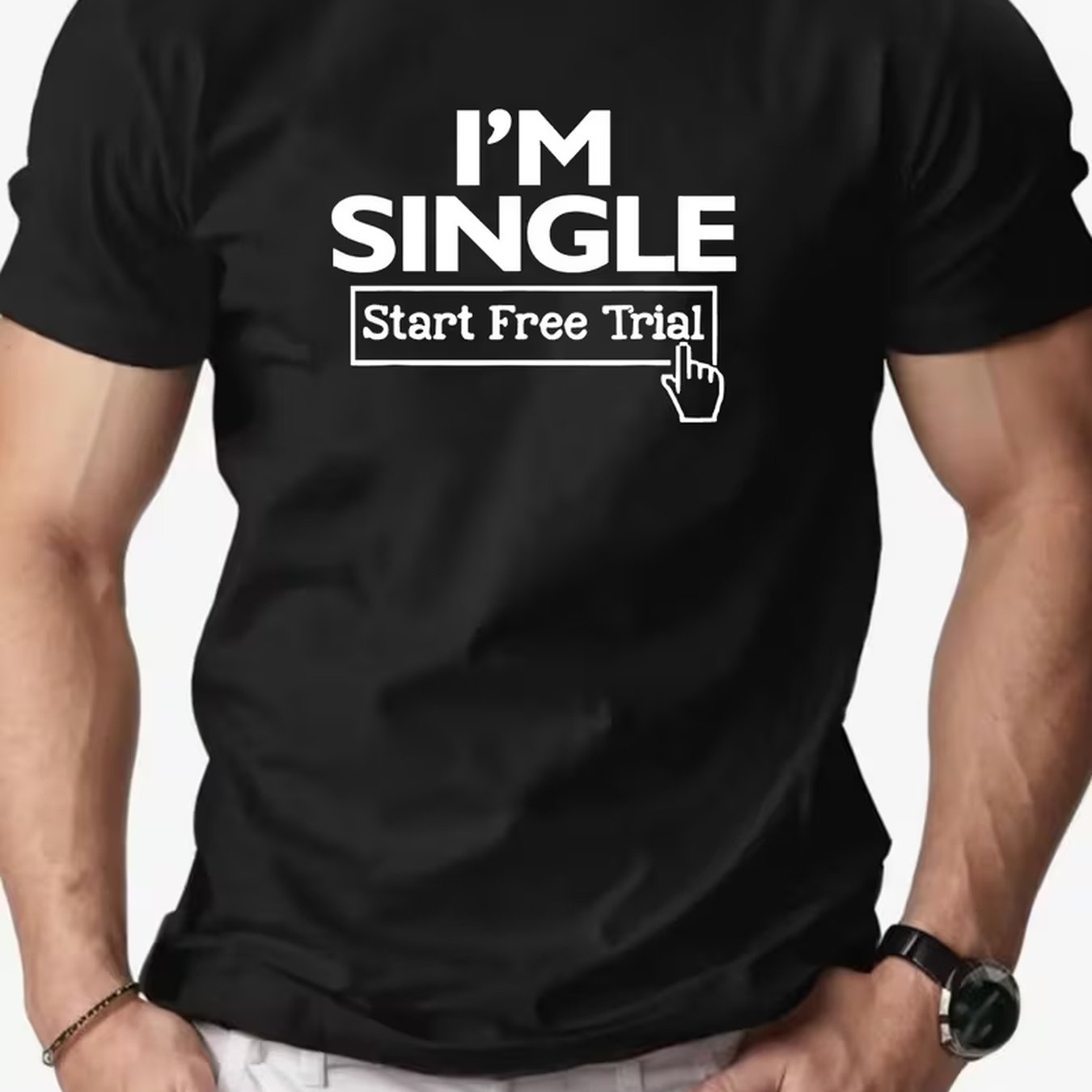 TEMU Men's Graphic Tee Saying "i'm Single" - A Casual Crew Neck With Short Sleeves, Perfect For Adults And Summer Wear | Fun Text Design |