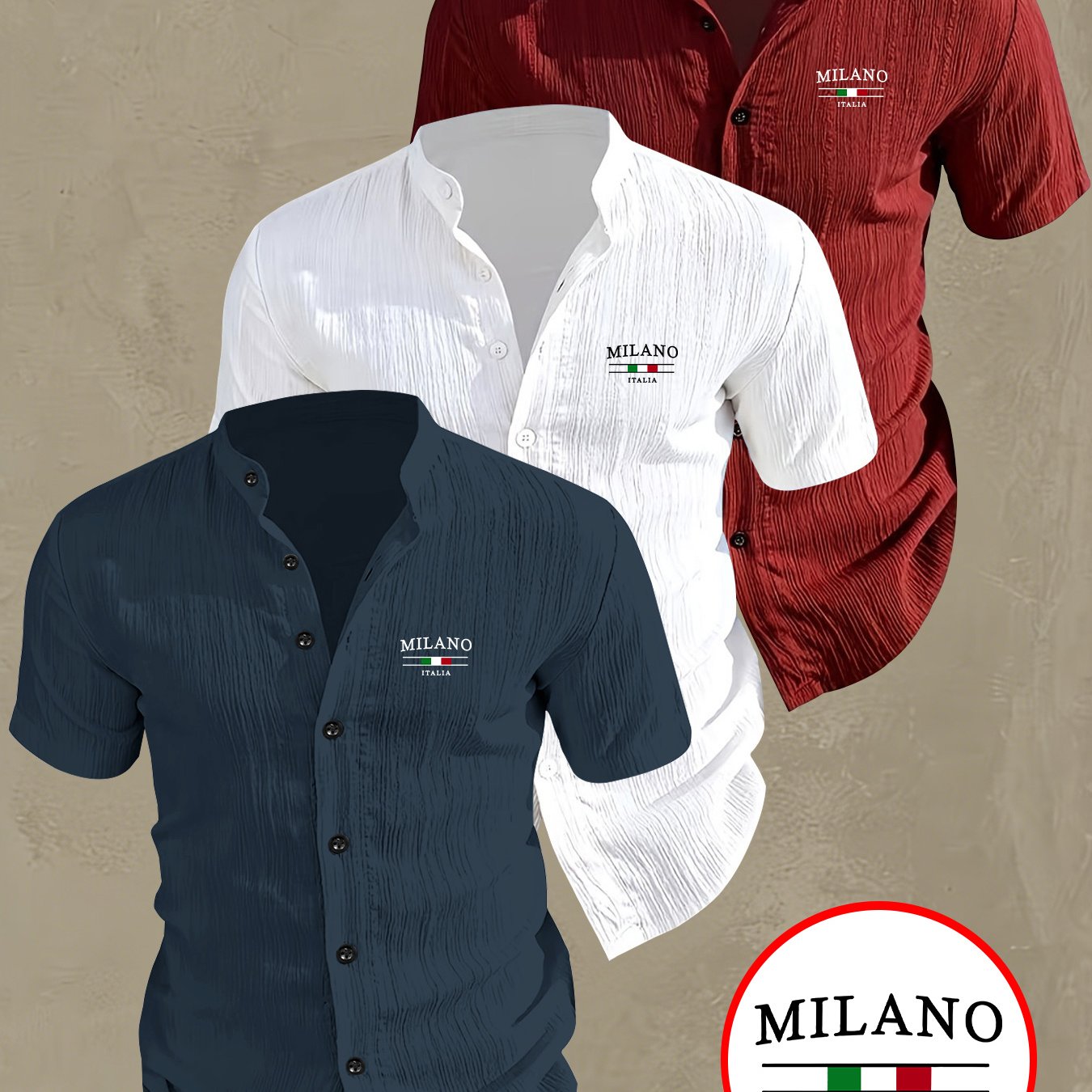 TEMU 3pcs Men's Summer Short-sleeve Shirts - Lightweight And Breathable Button- Stand Collar Short Sleeves, Pattern Casual Beach Pool Party Shirts,