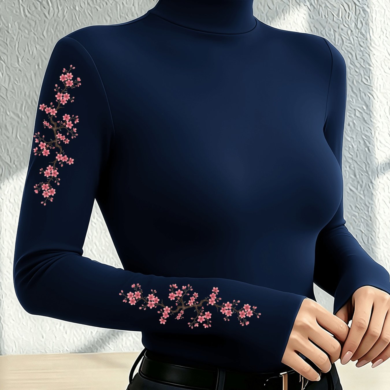 TEMU Women' Color Basic Half-turtleneck Long-sleeve Printed T-shirt, Slim-fit Flattering Minimalist Solid Color, Soft Close-fitting -hugging Base