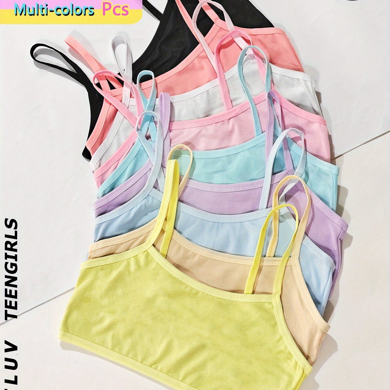Image of 9pcs Girl' Layer Halter Vests For Teengirls, Safe Inner-wear Underwear Without , Macaron-colors Random Assorted Multicolored Camisor, For Teenager