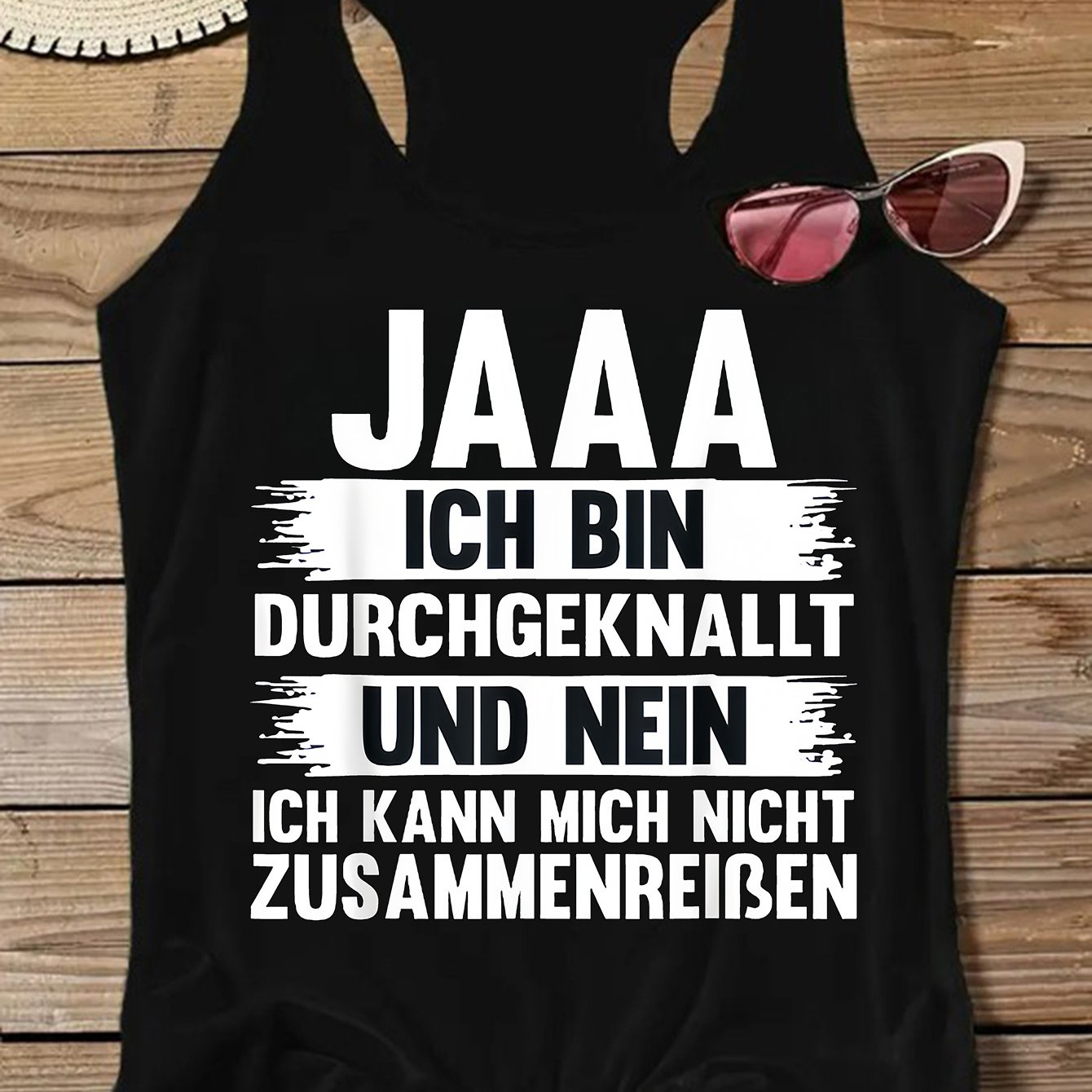 Image of German Fun Text Jaaa Ich Bin Durchgeknallt Pattern Print Sleeveless Vest Fashion Women's Summer Clothing Women's Top Micro-elastic Sleeveless Vest