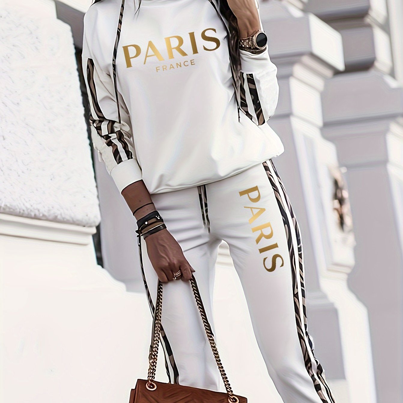 TEMU Ensemble d'automne et d'hiver pour femmes, mode décontractée, vacances, avec capuche, imprimé, manches longues, pantalon long, ensemble pièces,