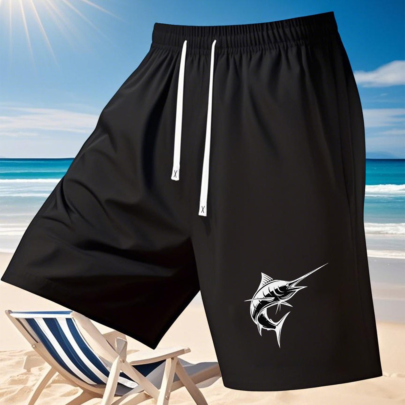 TEMU Men's Casual Sports Shorts Featuring A Pattern, Made Of Polyester, Summer Trips, Beach Vacations, And Street Style