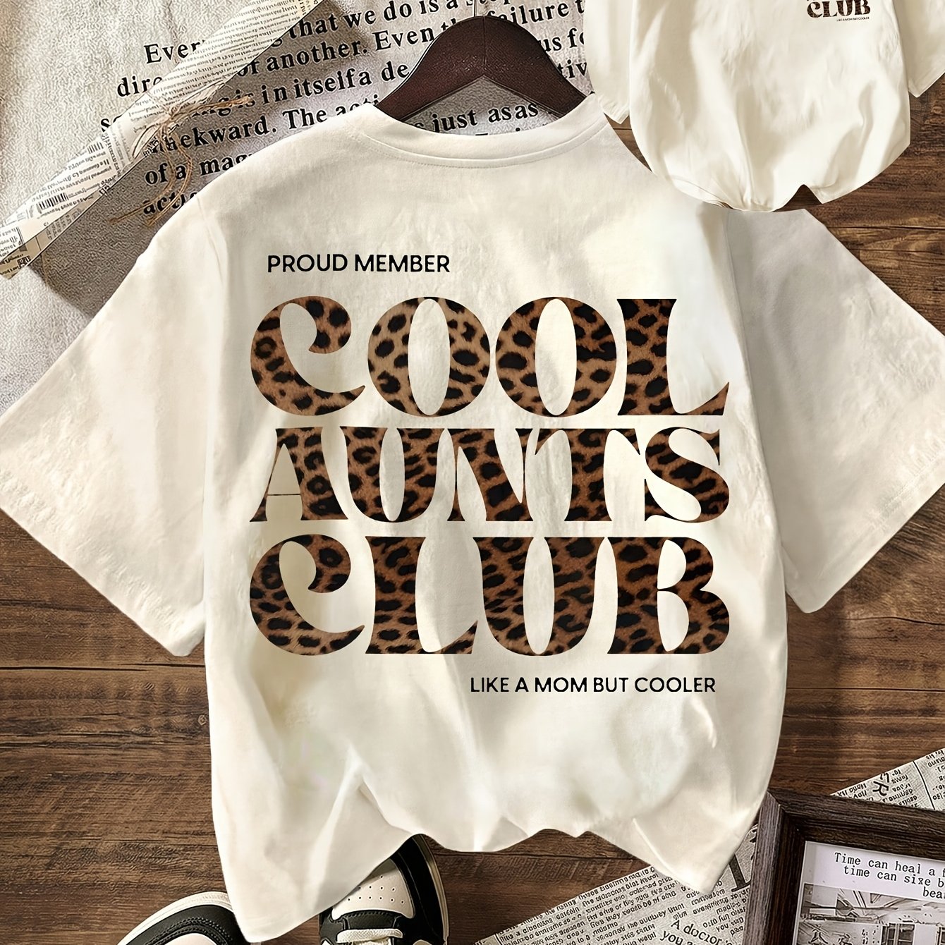 TEMU Club Leopard Print Graphic T-shirt Summer Outfit For Women Vacation Outfits, Women's Casual Round Neck Short Sleeve T-shirt