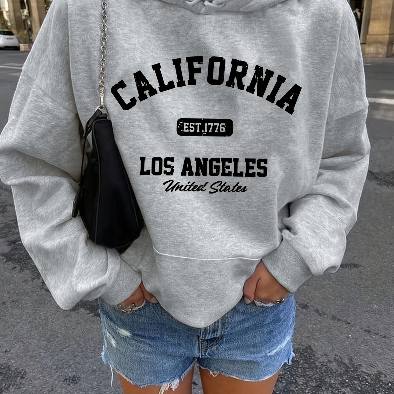 TEMU Letter Print Hooded Sweatshirt For Autumn And Winter, Women's Clothing