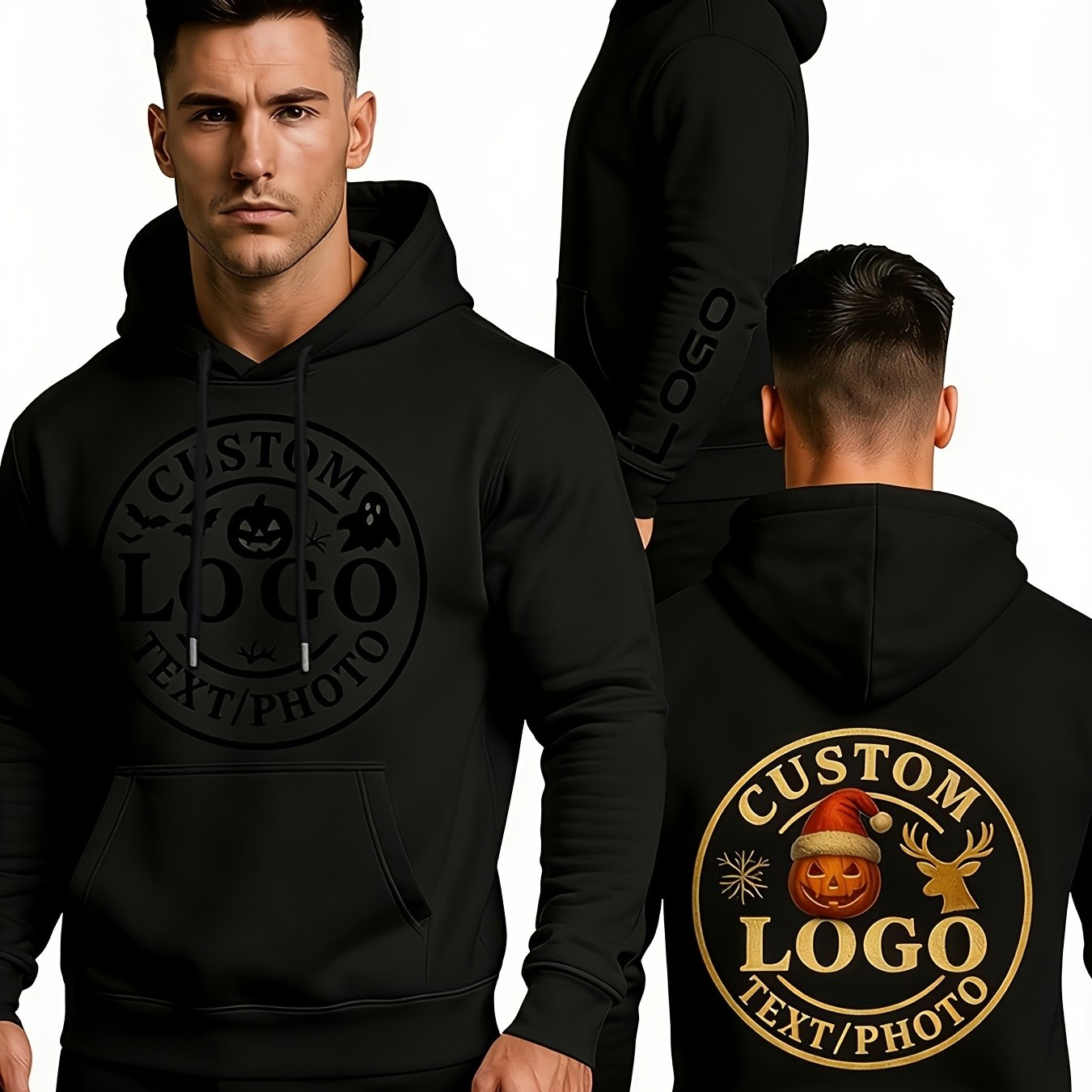 TEMU Customizable Logo Hoodies & Sweatshirts For Men And Women - Stylish, Cool, And Comfortable, Featuring Long Sleeves And A Pullover Design,