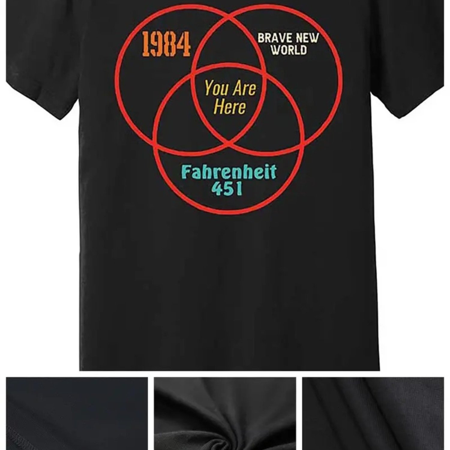 Men's Graphic T-shirt - 1984, Brave , 451 Literature Tee - Soft Breathable Crew Neck Shirt - Regular Fit Casual Casual Attire - Book Lover Gift Idea - Black, Mediumstretch Fabric