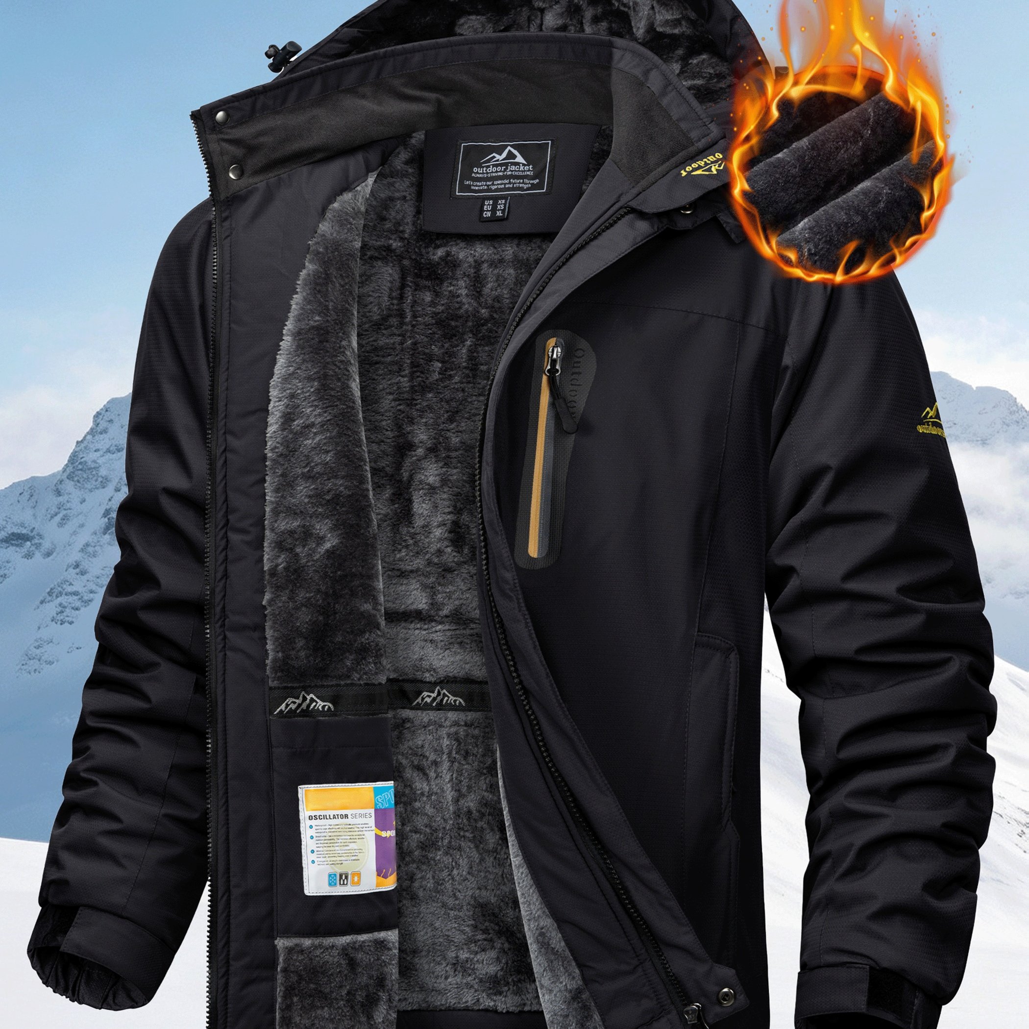 Image of Men's Winter Warm Fleece Lined Jackets Ski Thermal Outdoor Coats Heavyweight Multi-pockets Sport Parka Hiking Camping Fishing Climbing Jogging Snowboarding