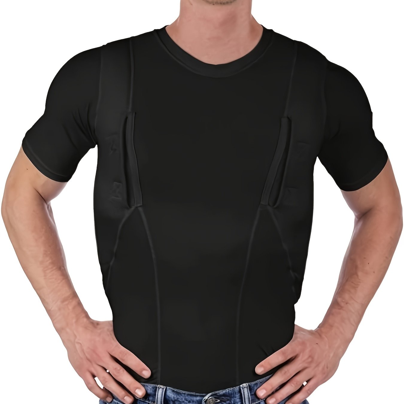 Men's Tactical Concealed Carry T-shirt, Short Sleeve V Neck Holster Top, Slim Fit Performance Tee For And Concealed Carry