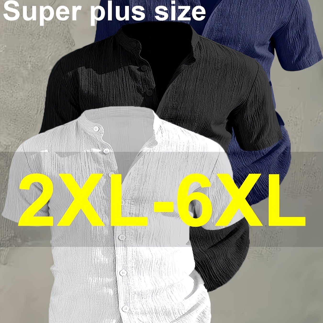TEMU 3pcs Set, Summer Plus-size Men's Shirts, 2xl-6xl, Henry Collar And Collar T-shirts - Lightweight And Breathable, Easy To Care For, Ideal For