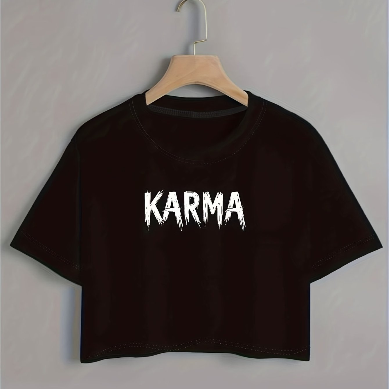 TEMU 1pc Women's For Karma Letter Print Short Sleeve T-shirt, Fashionable Loose Fit Casual Versatile Crew Neck Top, New Summer Outfit