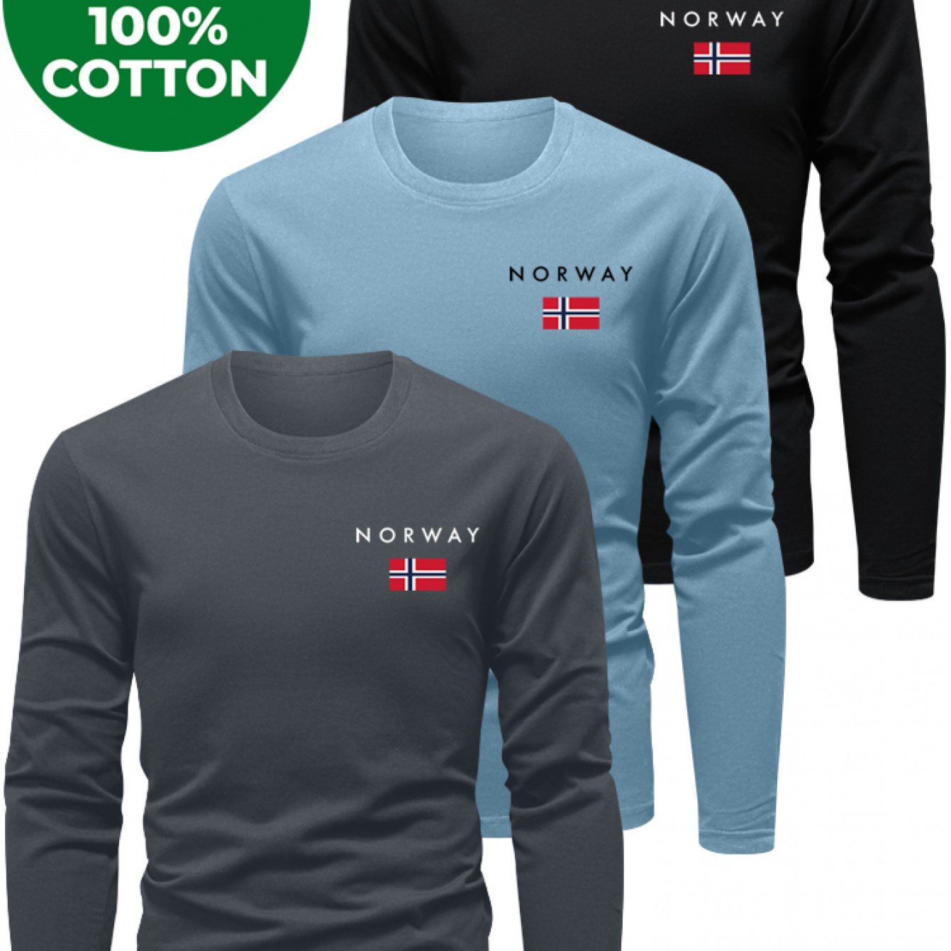 3pcs, 100% Cotton, Men's Long Sleeve T-shirts For Spring And Autumn, Trendy Letter Print, Comfortable Cotton Fabric, Ideal As Holiday Gifts