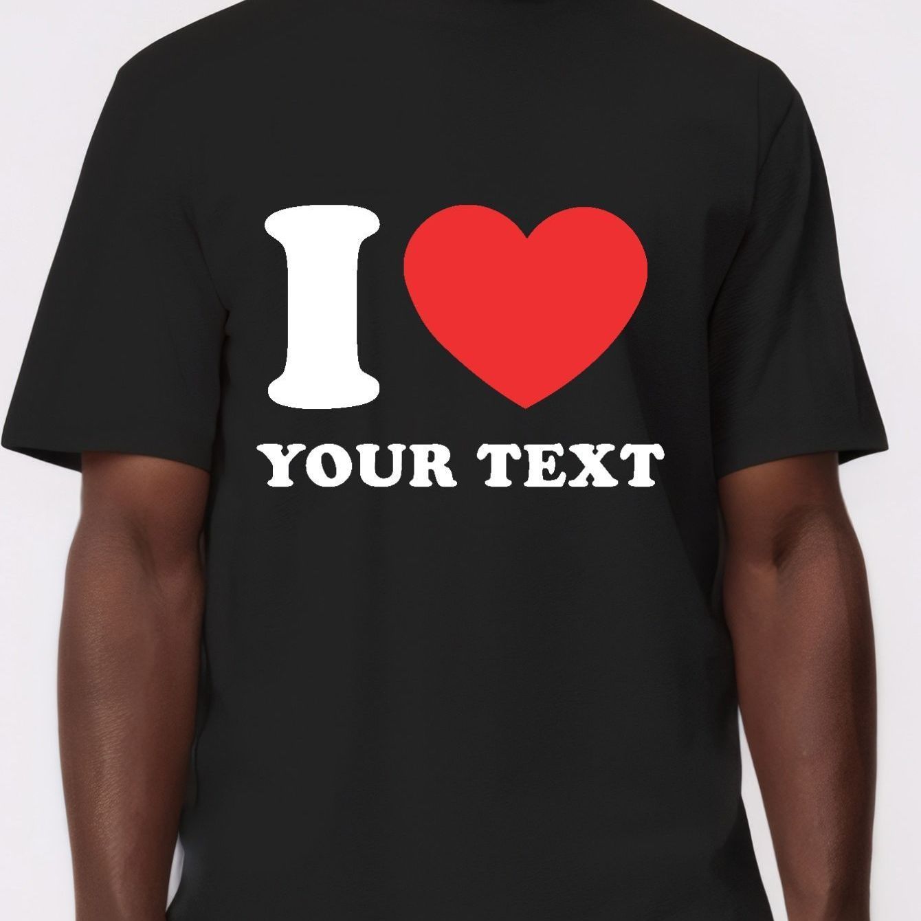 TEMU Standard Size Text T-shirt - Red Heart Print, Soft And , Casual Short Sleeve Crew Neck