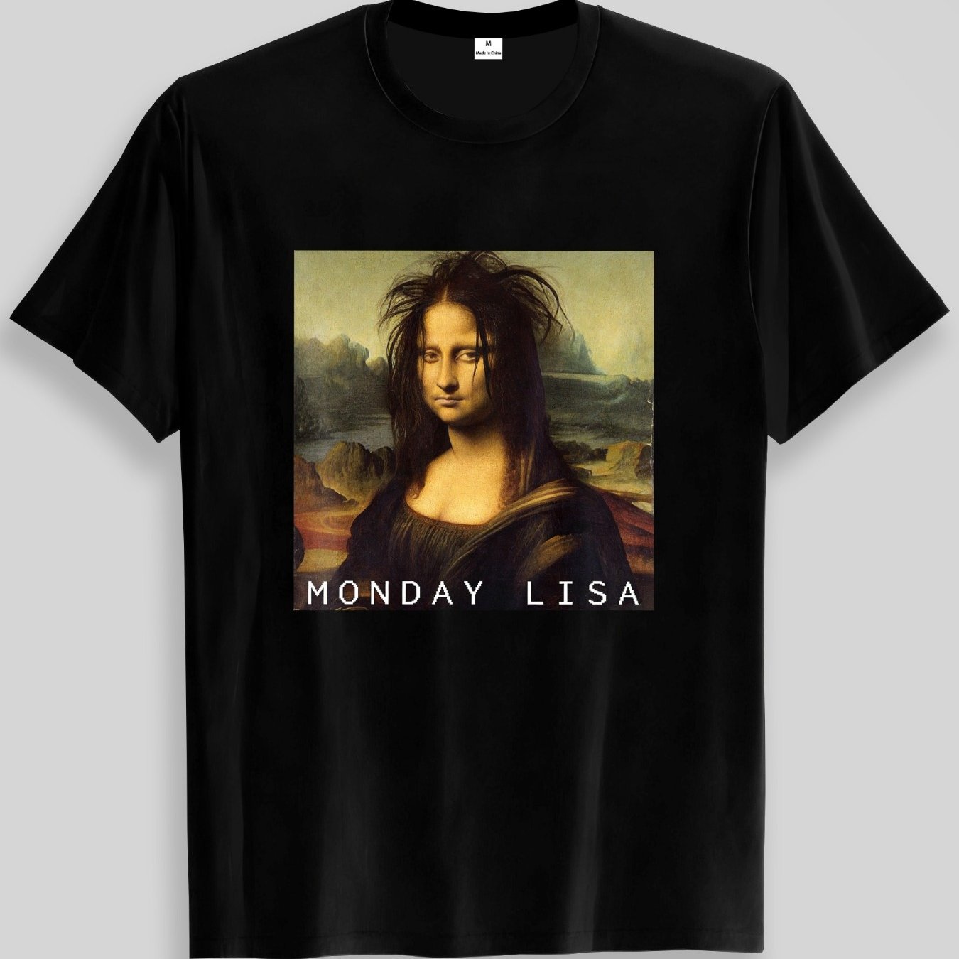 TEMU Funny Monday Parody Graphic T-shirt | Humorous Art-inspired, , Loose Fit, Crew Neck, Casual Wear, Hand Wash Clean