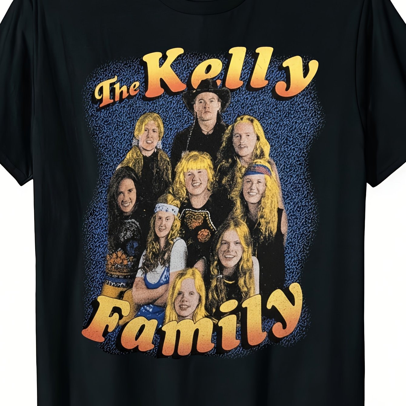 Kelly Family 90s Band Graphic T-shirt Round Neck, Regular Fit, Slightly Elastic Fabric, For , Perfect For Men, Printed Pattern
