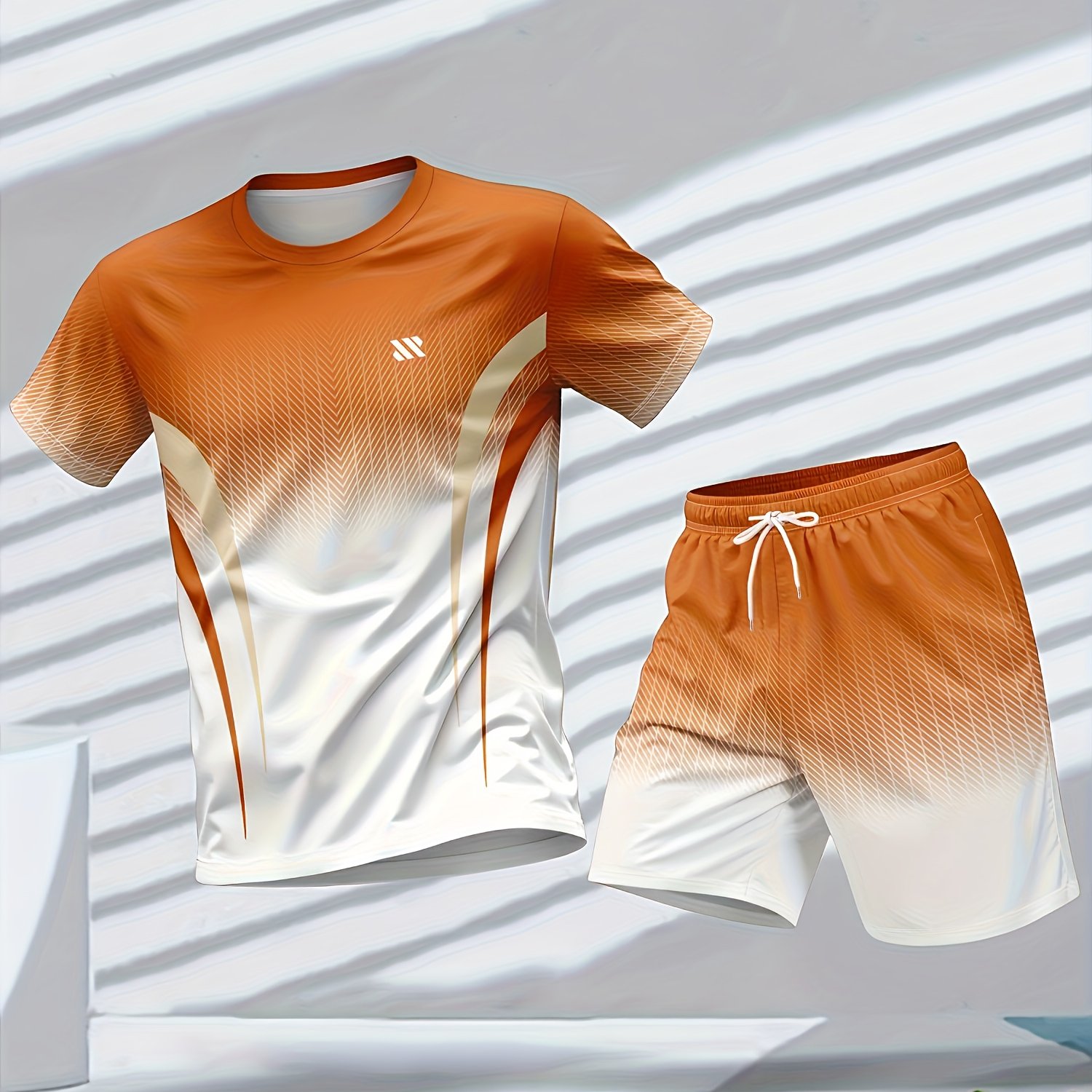 TEMU A Set Of Sports Casual Wear, Including Short-sleeved T-shirt And Shorts, With An Overall Orange-white Gradient Color Scheme. Is Suitable For