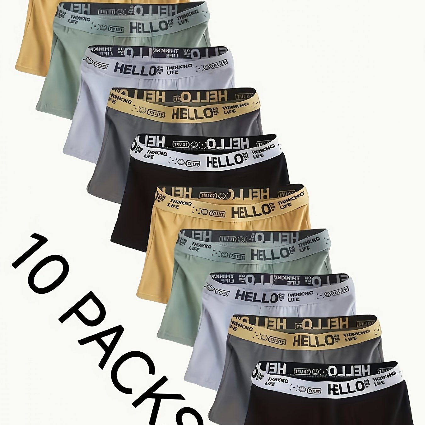 Image of 10pcs Set Mixed Color Men's Breathable Shorts Casual Fashion Sport Underwear With Letter Waistband