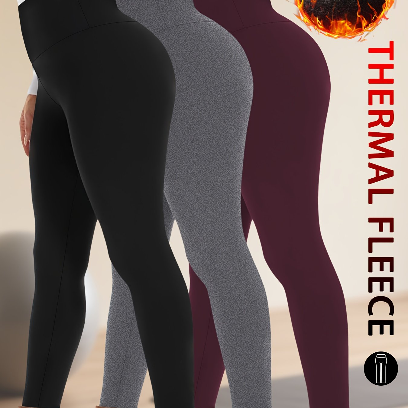 TEMU 3 Pack Womens Thermal Fleece Lined High Waisted Leggings. Workout Winter Warm Thick Tights Soft Yoga Pants