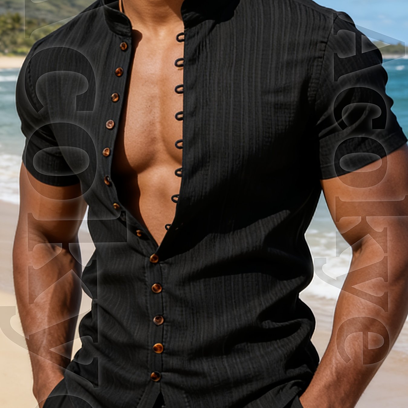 TEMU Henley Shirt 2026 Spring/summer Men's New Apparel, Men's T-shirt, Henley Shirt Stand Collar Shirt - Product, Casual Fashion With , Striped And