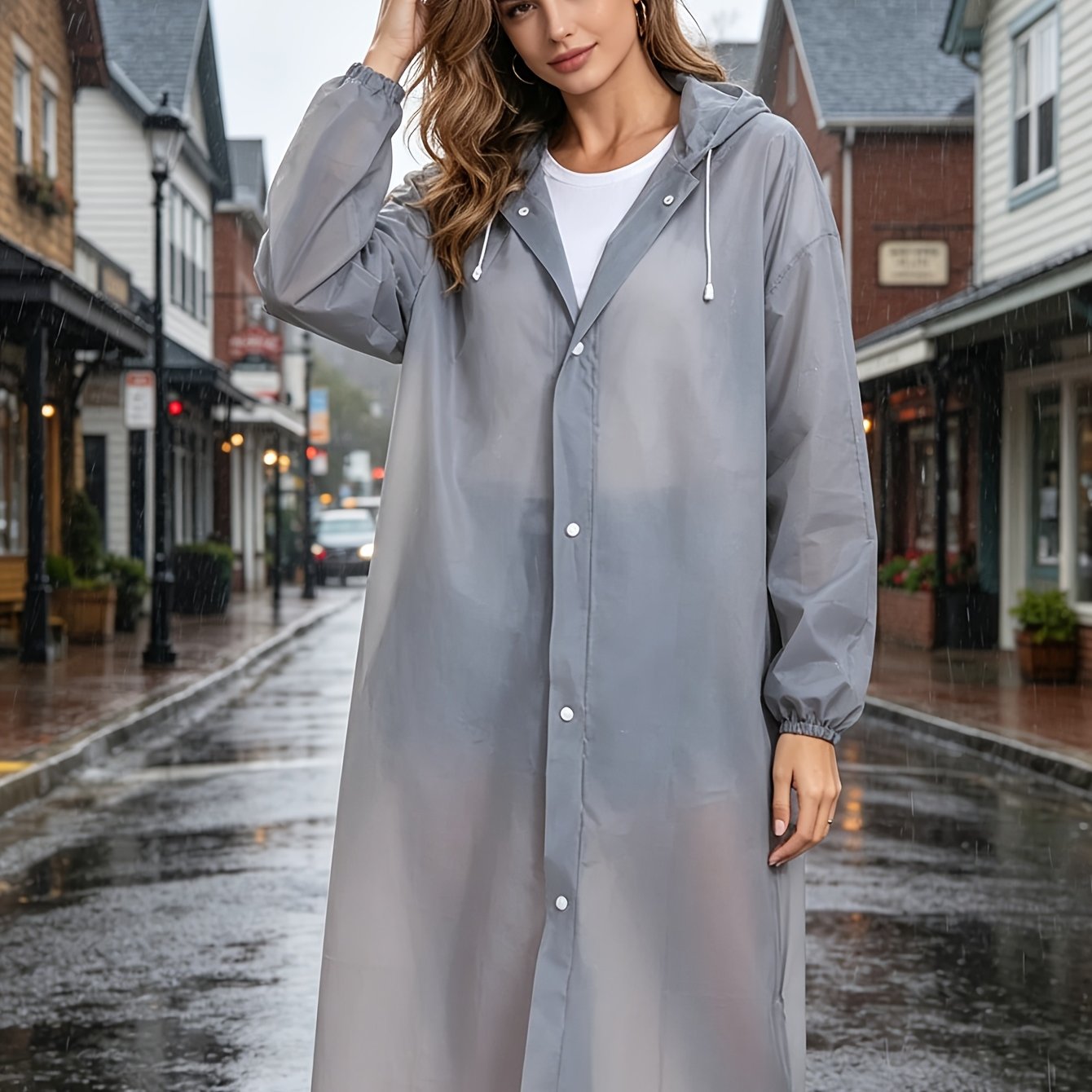 TEMU Impermeabile Casual da Esterno Rosa - Antivento, Giacca con Cappuccio con Polsini e Vita Regolabili, Design Portatile e , per Ciclismo, Viaggi,