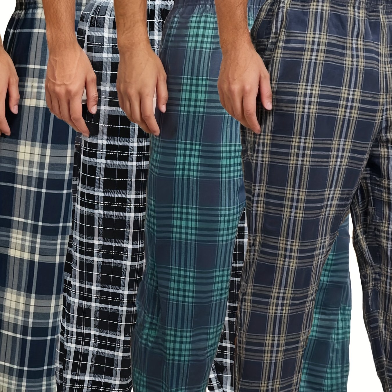 TEMU 4pcs Of Spring And Summer Men's Casual Check Pants Pajamas, Autumn And Winter Loungewear Fashion Trend Pants Pajamas Single-side Pockets