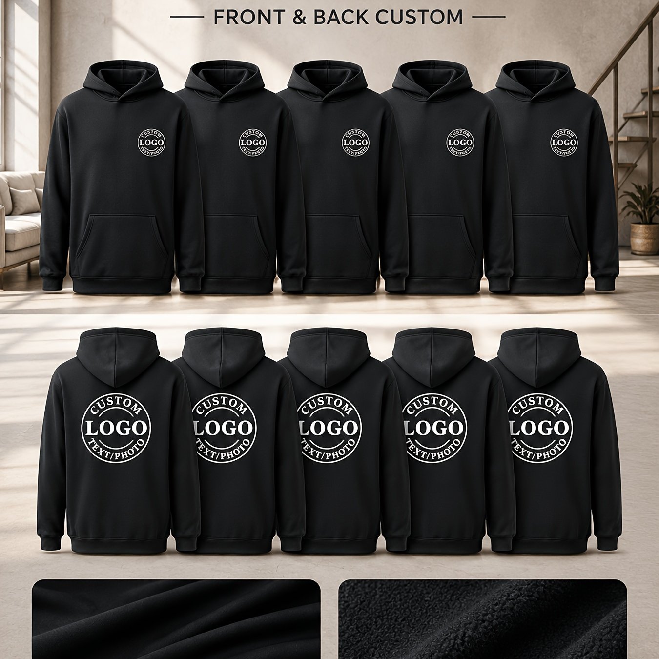 TEMU 5pcs Halloween Christmas Custom Men's Work Hoodies, Personalized Logo Name Photo Knit -lined Pullover Sweatshirts, , Warm Soft Durable Workwear