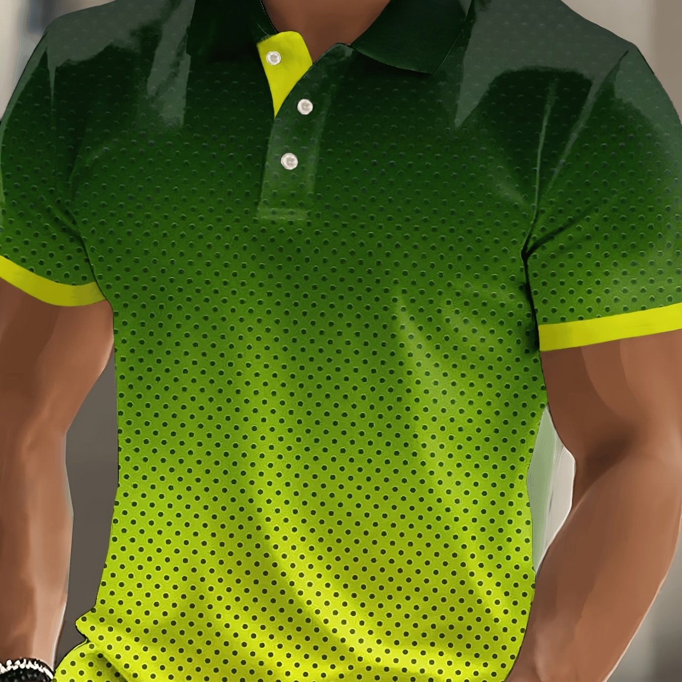 TEMU [printed Design-nottextured]men's Casual Sport Short-sleeve Shirt With Gradient Dot Pattern Print, Suitable For Daily Casual Sports Wear, Plus