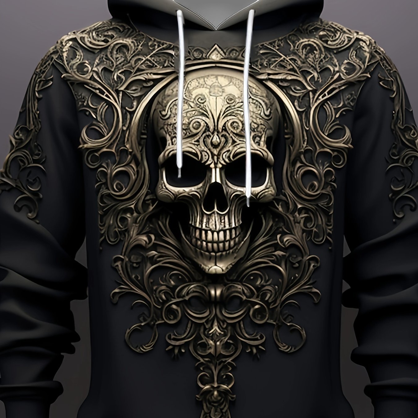 TEMU Vintage Skull Head Men's Hooded Sweatshirt With Drawstring, Men's Pullover Tops For
