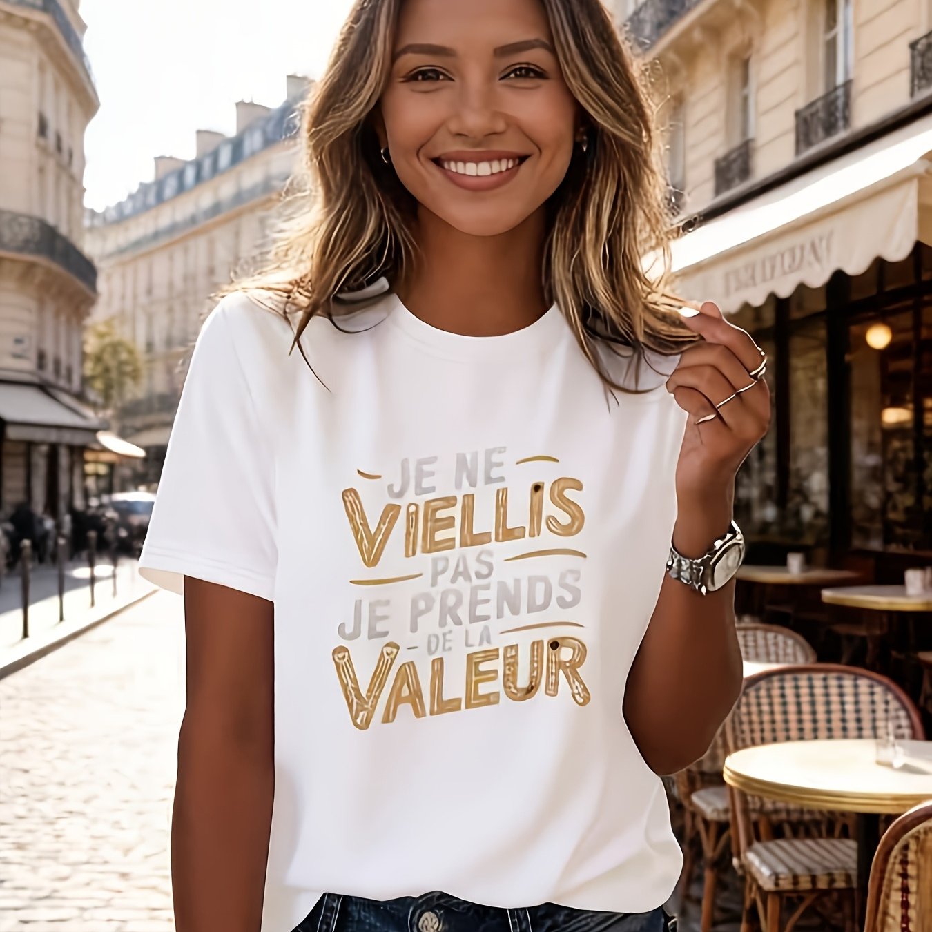 TEMU 1 T-shirt pour femme avec française "Je Ne Viellis Pas Je Prends de La Valeur" (Je ne vieillirai pas, je ne ferai que gagner en valeur), police