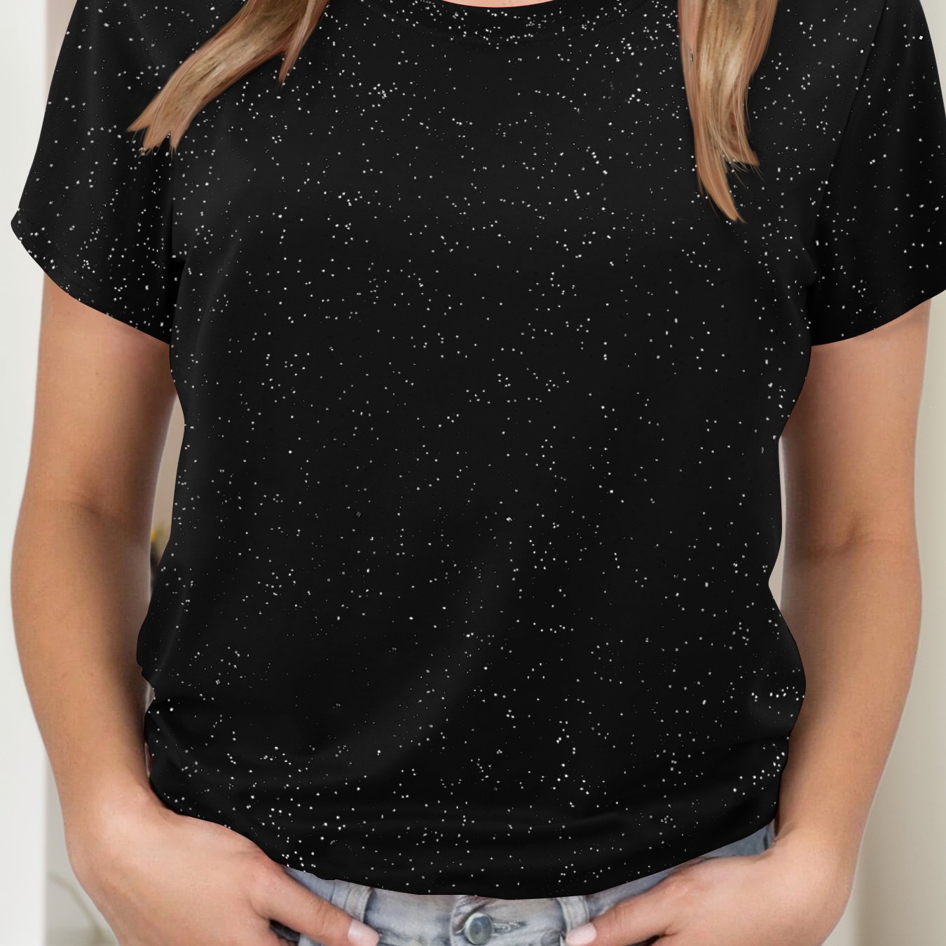 TEMU Women's Casual Solid Color Round Neck T-shirt - Soft Polyester Fabric, Non-stretch, , Machine Washable, Versatile Casual Attire, Cute T Shirts,