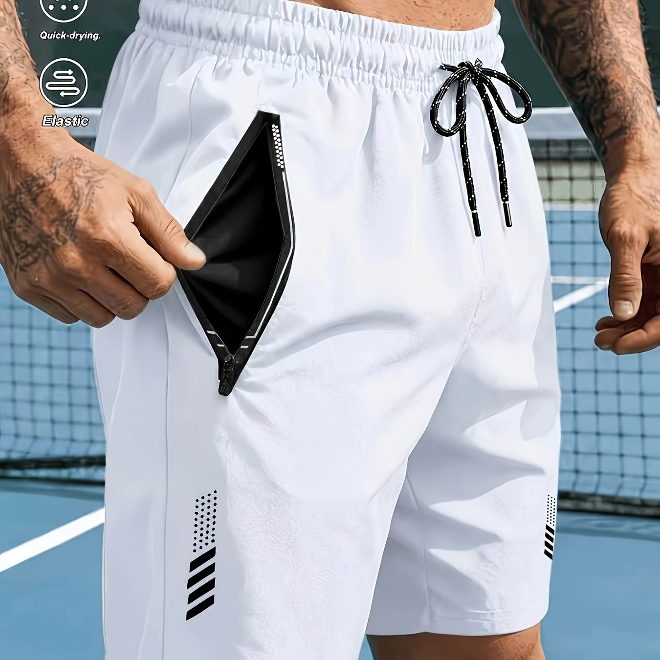 Image of Men's Quick-dry Athletic Shorts, Casual Fitness Double-zipper Pockets Running Bermuda Shorts, Breathable Comfortable Training Pants
