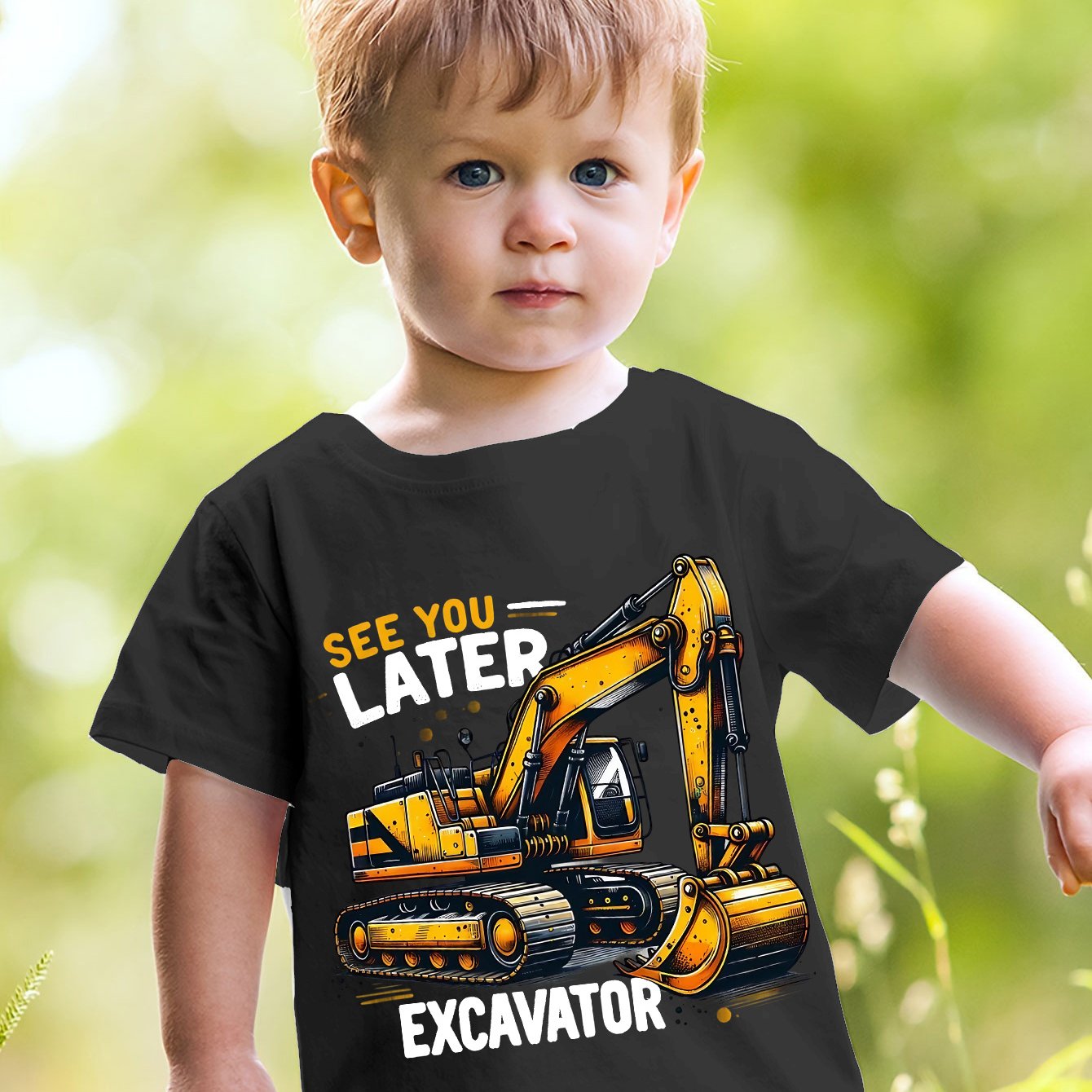 TEMU T-shirt, Cool Big Excavator Print Boy T-shirt