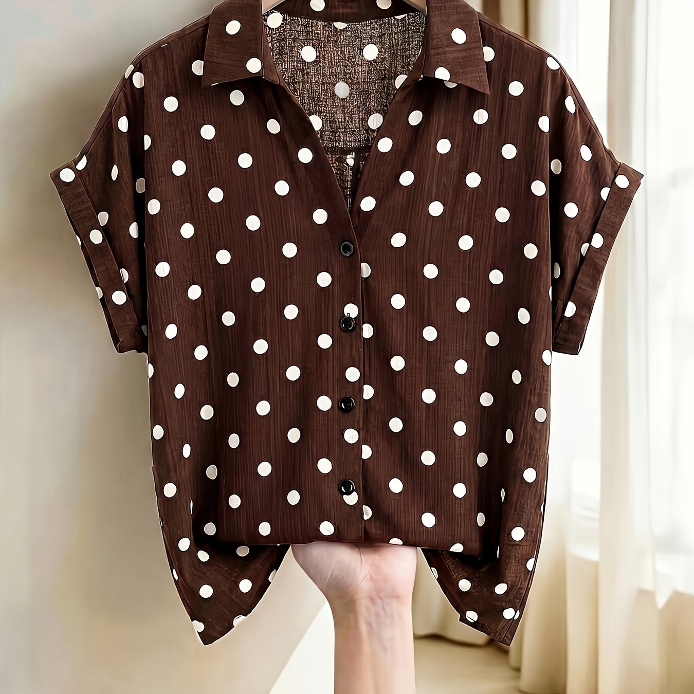 TEMU Women's Elegant Easy -neck Puff Sleeve Lapel Short Sleeve Summer Shirt