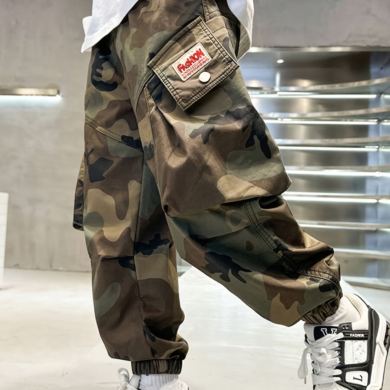 Image of Pants Boys' Cargo Trousers Long Pants Multi-pocket Joggers Elastic Waistband Woven Fabric Non-stretch Casual Outdoor, For Outdoor, For Teenager, For Teenager