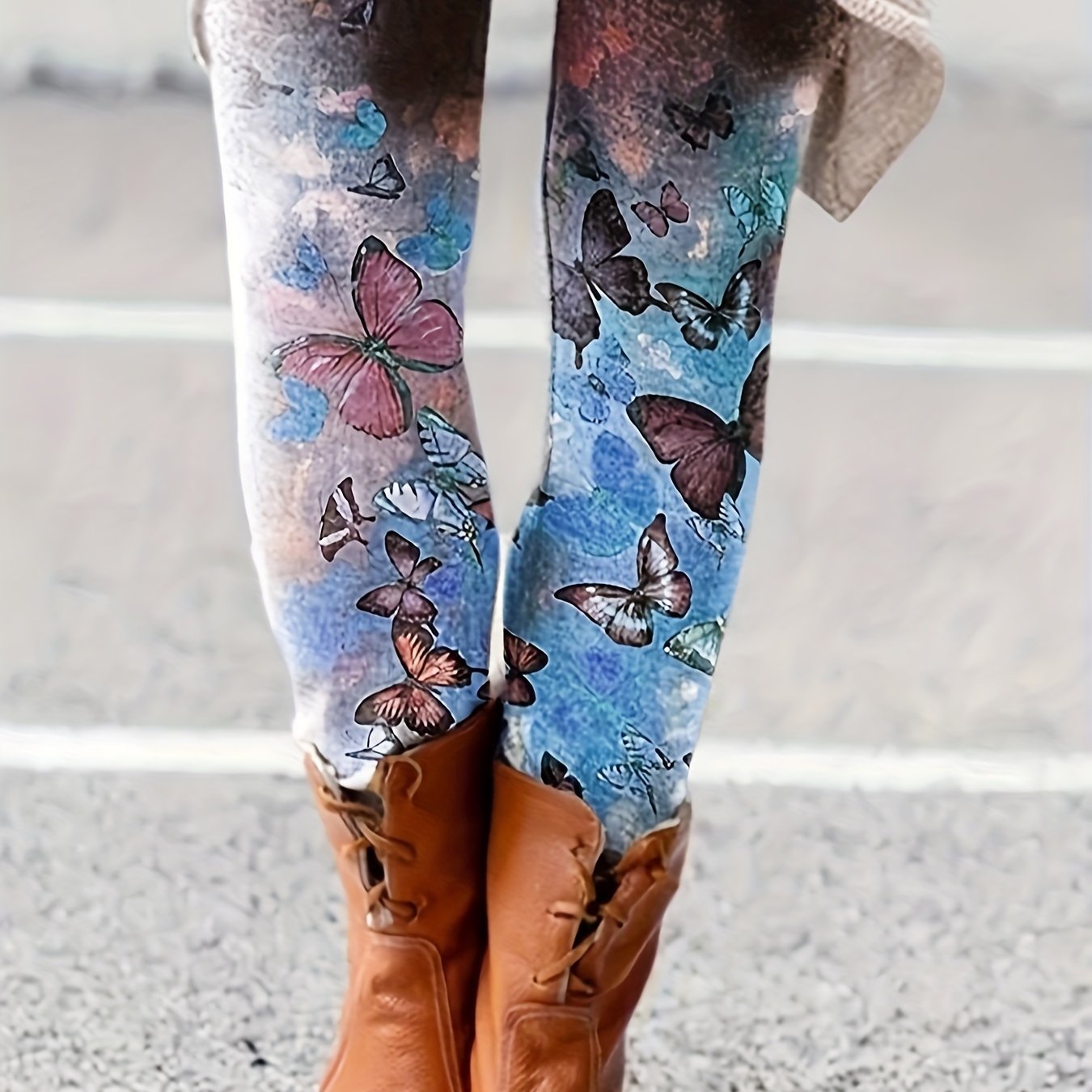 Butterfly Print Skinny Leggings, Casual Every Day Stretchy Leggings,  Women's Clothing